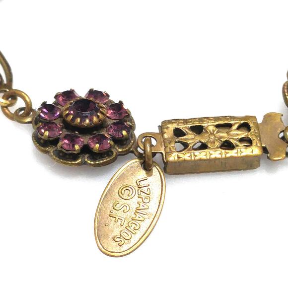 Vintage Liz Palacios Purple Rhinestone Flower Bracelet 1990s Signed S.F. - Picture 4 of 10